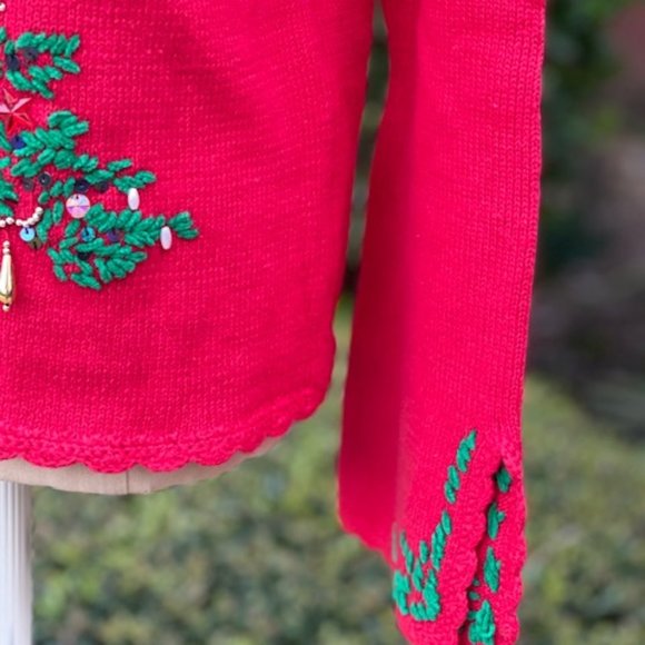 Victoria Jones Woman Christmas Beaded Sweater Small Red Cardigan Grandma Ugly - Picture 11 of 13